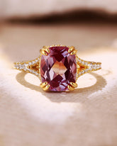 SIVANA Double Claws Cushion Cut Alexandrite Hiden Halo Engagement Ring
